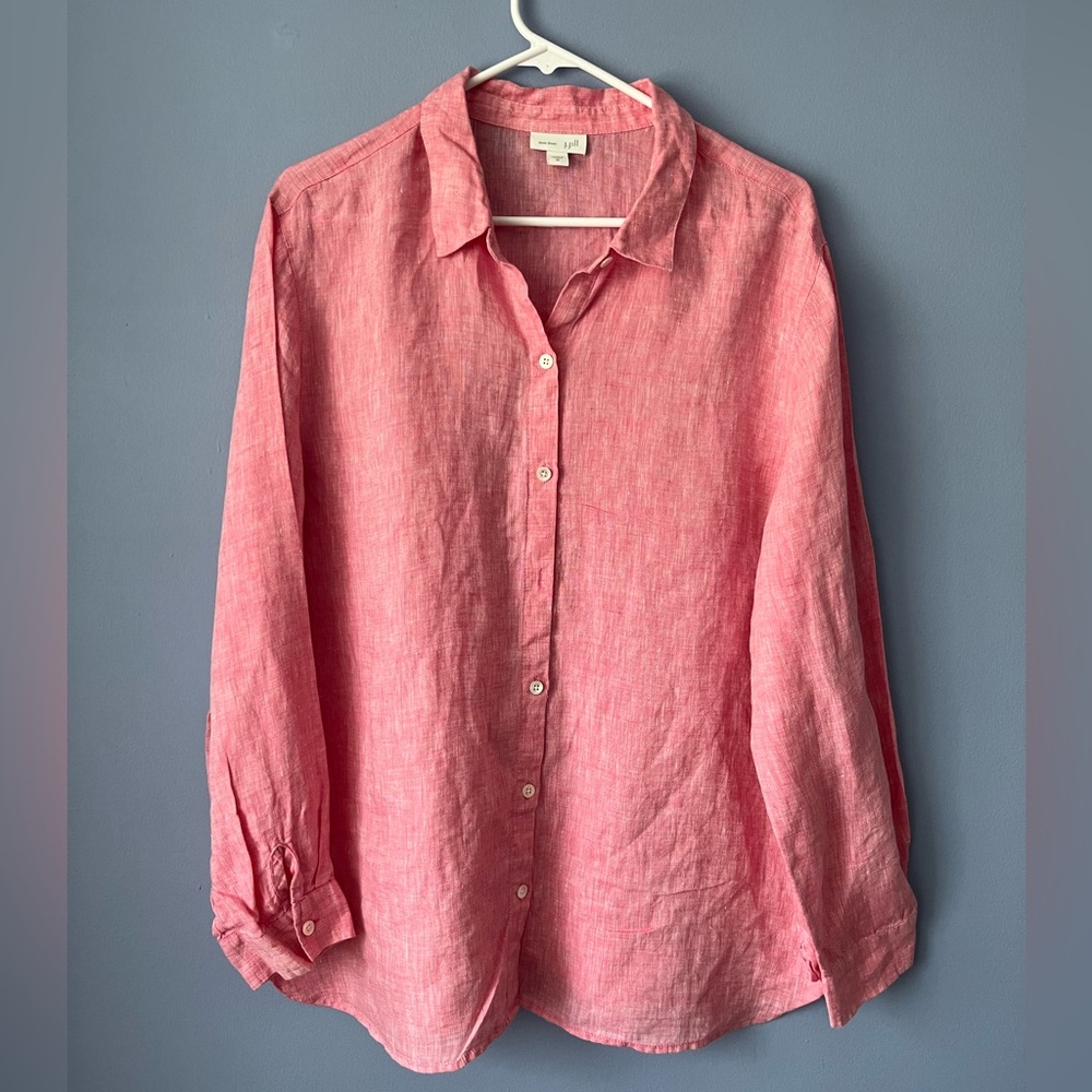 J Jill Love Linen Button Down Shirt Long Sleeve in Heather Pink XL